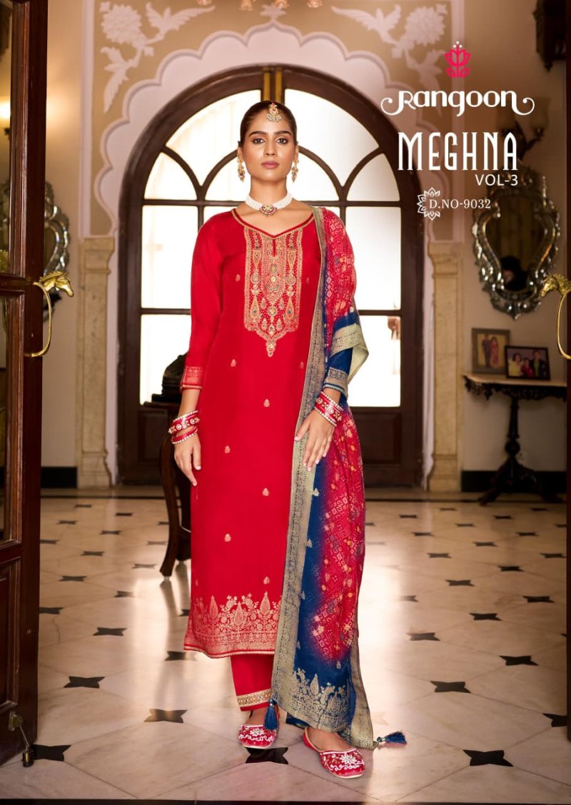 Meghana Vol 3 By Rangoon Jacquard Kurti With Bottom Dupatta